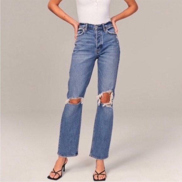 Abercrombie & Fitch The Dad High Rise Jeans Curve Love Distressed Size 26/2s - Picture 7 of 11